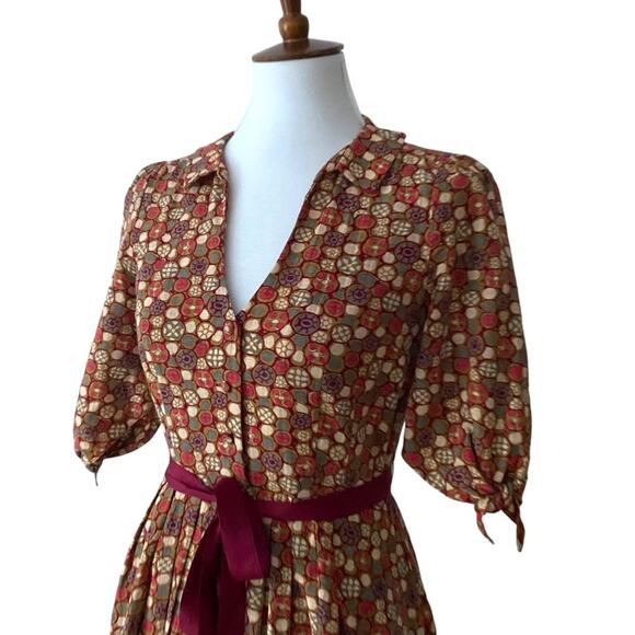 Anthropologie Small Retro Dress Boho Fall Cotton 50s style Edme & Esyllte Art - Picture 4 of 17